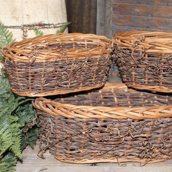 NEW Set of 3 Large Rustic French Country Farmhouse Willow Nesting Baskets - Picture 2 of 12